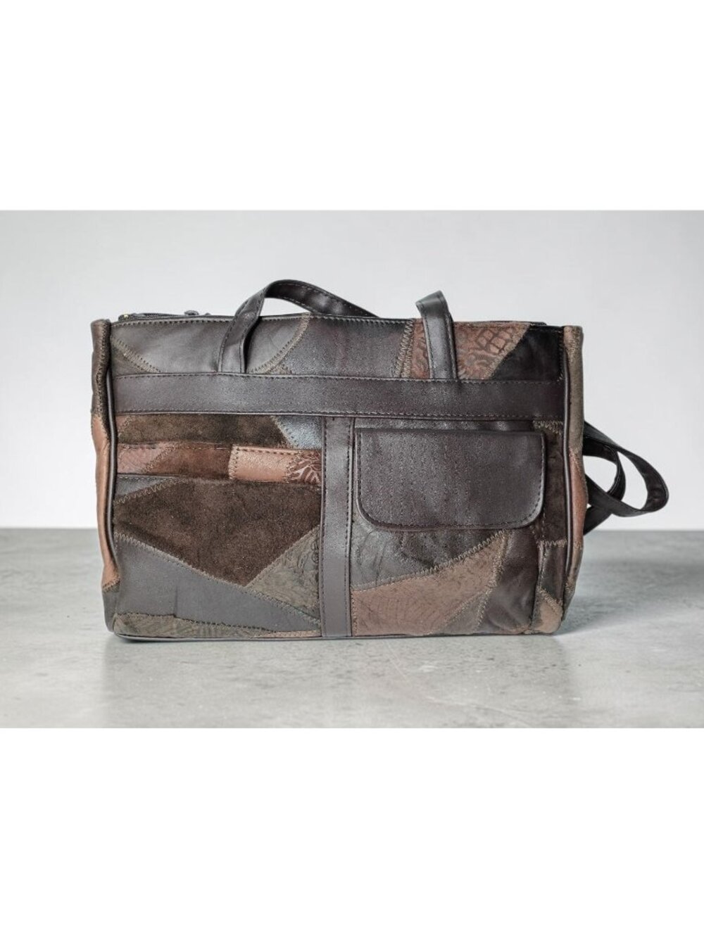 Leather Suede Patchwork Shoulder Bag Purse Brown Dividers Retro Boho